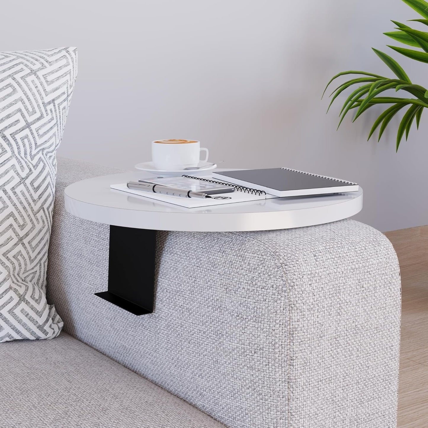 Tavolino da Bracciolo Regolabile con Piano Rotondo ?34 cm per Divani e Poltrone